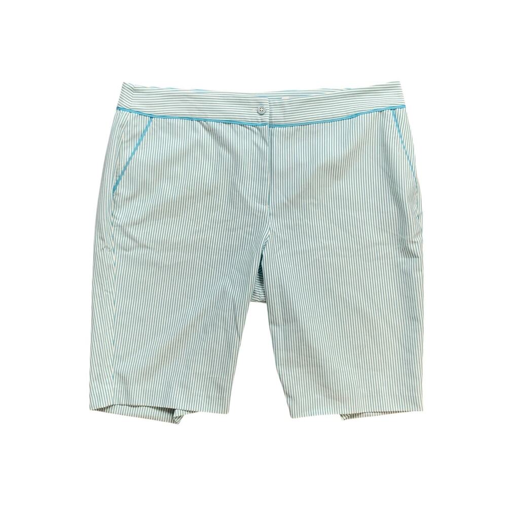 Greg Norman Shorts Womens *36* Peacock Blue White Golf Bermuda Seersucker